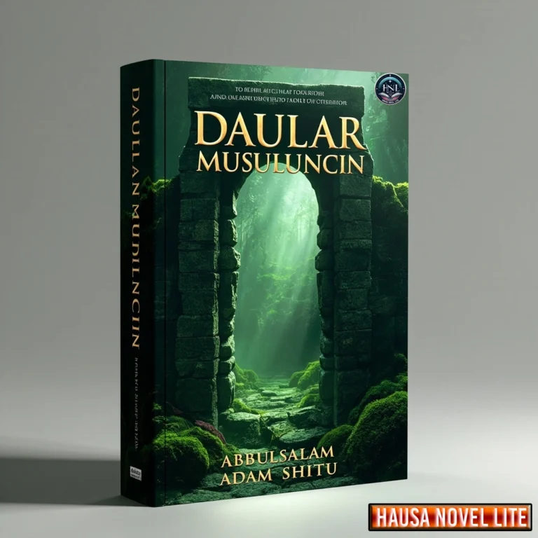 Daular Musulunci Hausa Novels By Abdulsalam Adam Shitu. An enchanted forest scene with ancient stone archway and lush greenery, symbolizing mystery and adventure in Hausa literature.