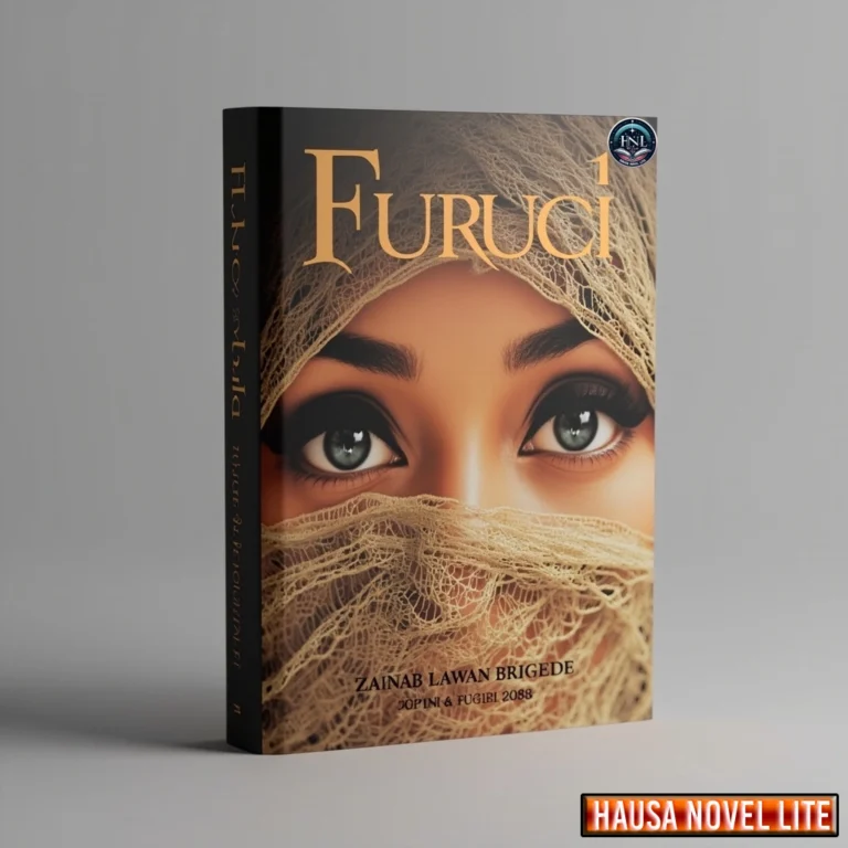 Furuci Book 1 Hausa Novels By Zainab Lawan Brigede. Close-up of a woman’s eyes wrapped in traditional Hausa fabric, emphasizing cultural beauty and African storytelling.