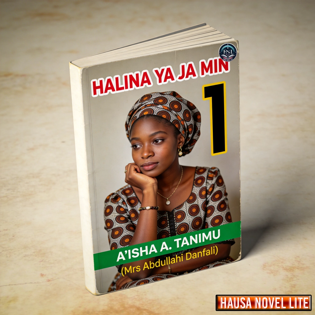 HALINA YA JA MIN 1 - Hausa novel cover featuring a thoughtful young woman in traditional attire.