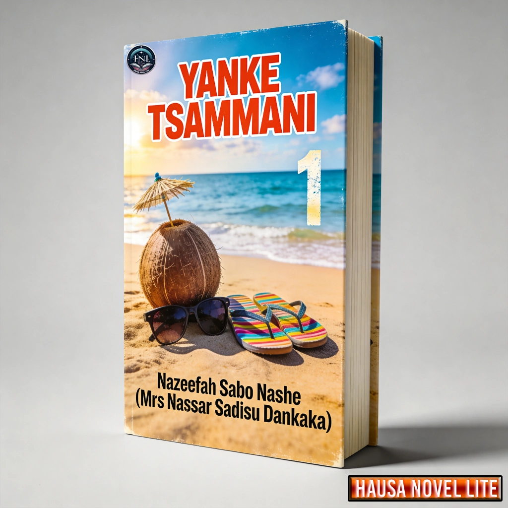 Yanke Tsammani Book 1 Hausa Novels by Nazeefah Sabo Nashe, sunglasses, and flip-flops on the sand, representing a relaxing summer s.