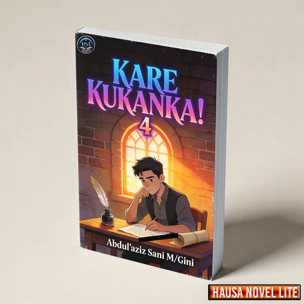 Kare Kukanka 4 book cover, Hausa novel about storytelling and culture, featuring a young boy reading.