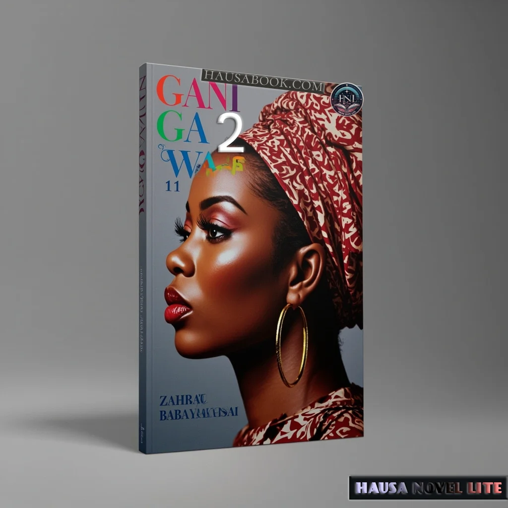 Beautiful African woman with traditional headwrap, promoting Gani Ga Wane Book 2 Hausa Novels series.