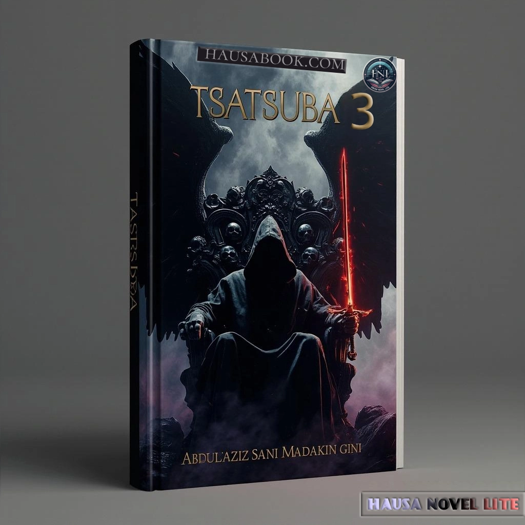 Tsatsuba Book 3 Hausa Novels, Haussa Novel Lite promotes Hausa literature 3D book cover, engaging design for Hausa novel enthusiasts.