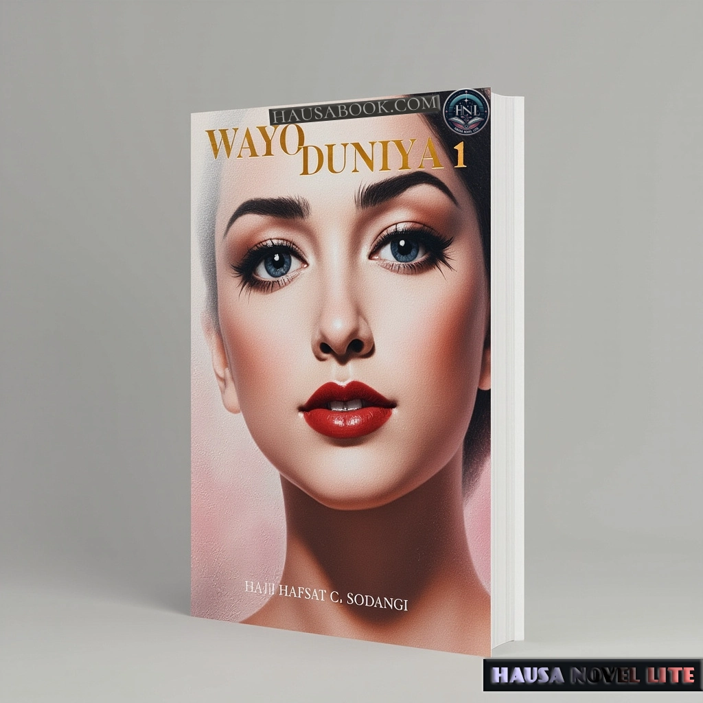 Wayyo Duniya Book 1 Hausa Novels, Beautiful woman's face on Hausa Novel Lite book cover, vibrant makeup, modern design.